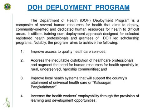 Review of the DOH Deployment Program for Doctors, Nurses, .